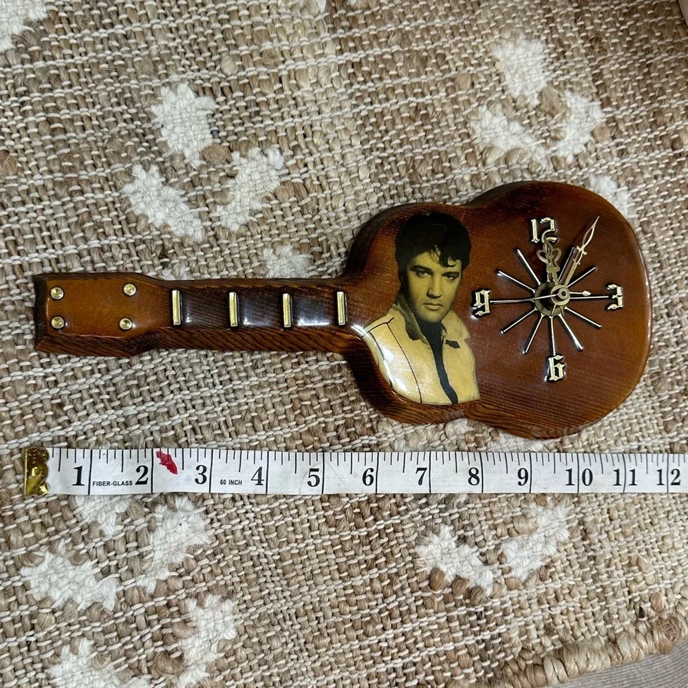 Vintage Elvis Presley Lacquered Wood Working Guitar Shaped Wall Clock
